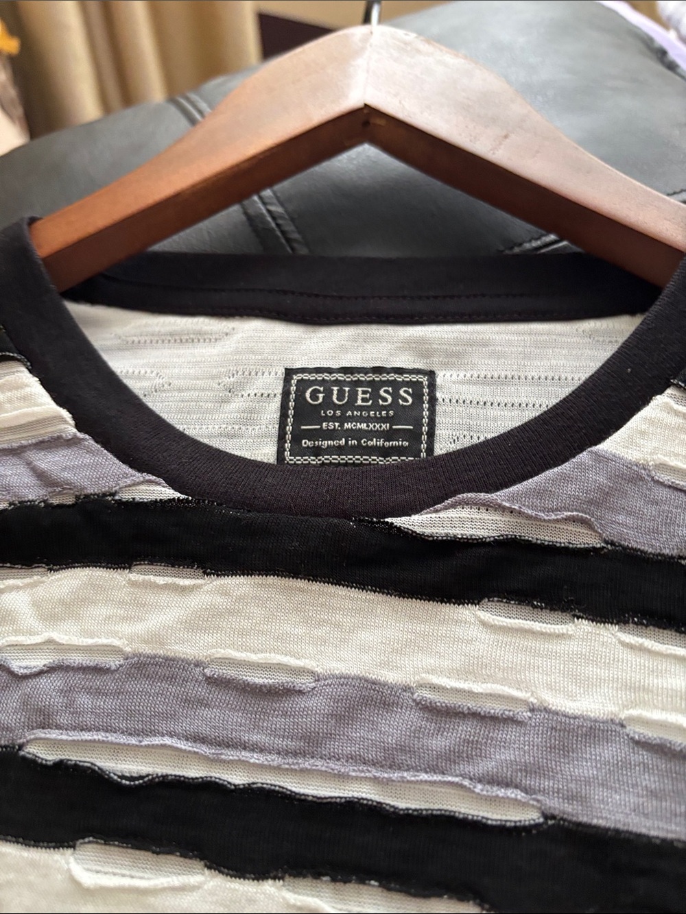 GUESS Men's Black, White & Gray Striped Short-Sleeve Tee - Picture 2 of 5